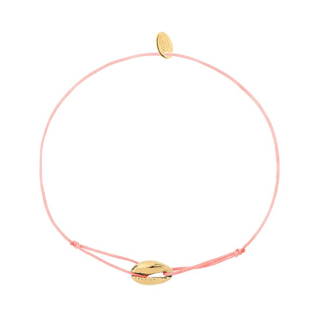 Bracelet cordon mini cauri peche doré <span itemprop=