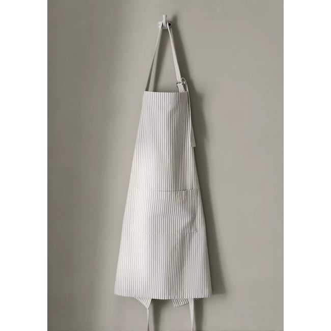 Tablier coton rayures marron clair/pastel <span itemprop=