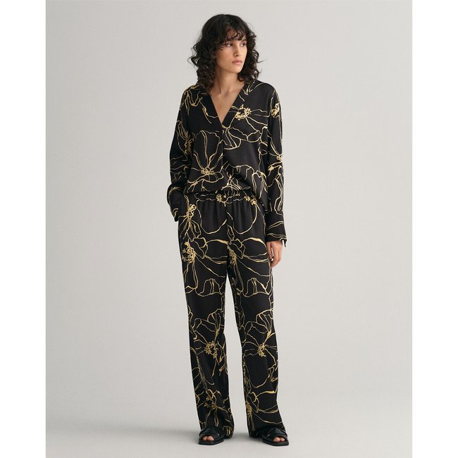 Pantalón recto con estampado gráfico estampado negro <span itemprop=