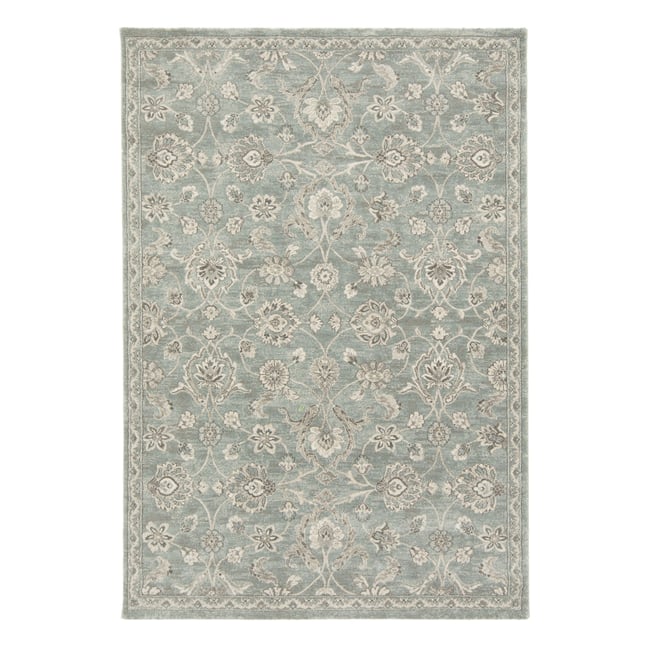Tapis floral à poils ras très dense et doux CHAMBORD Couleur bleu naturel <span itemprop=