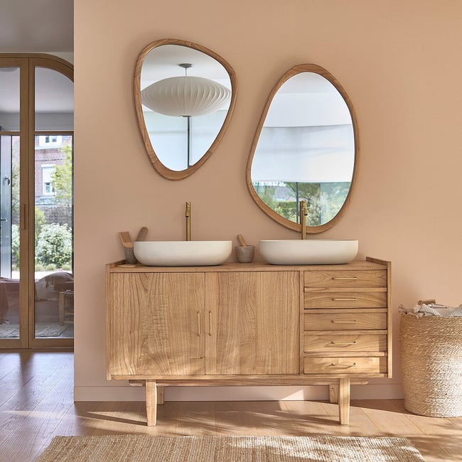 Meuble sous vasque en bois massif 135 cm  FIFTIES Couleur naturel <span itemprop=