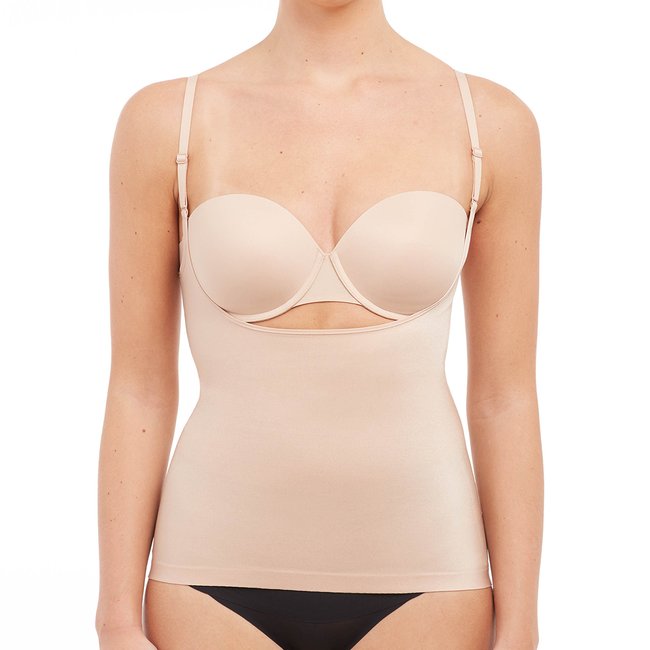 T-shirt femme décoletée avec un effet réducteur. champagne beige <span itemprop=