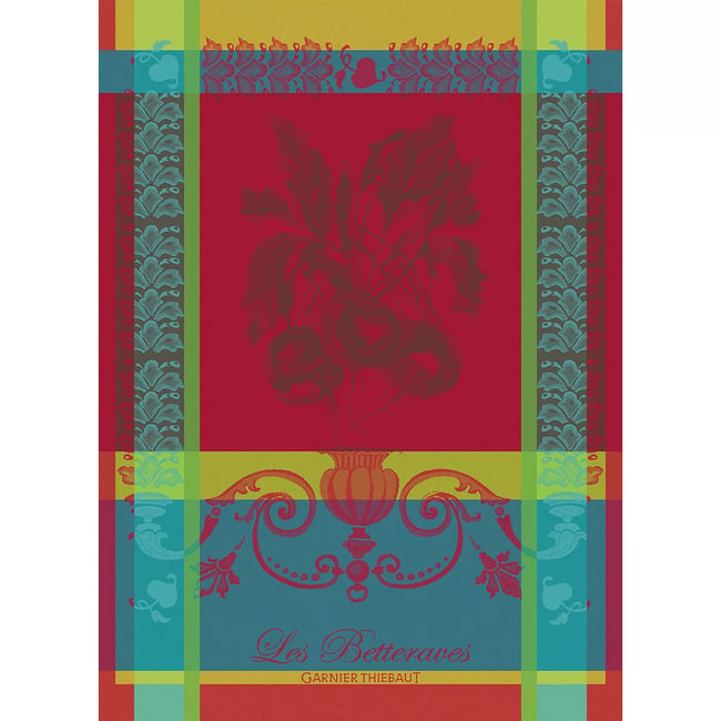 Torchon pur coton LES BETTERAVES rouge <span itemprop=