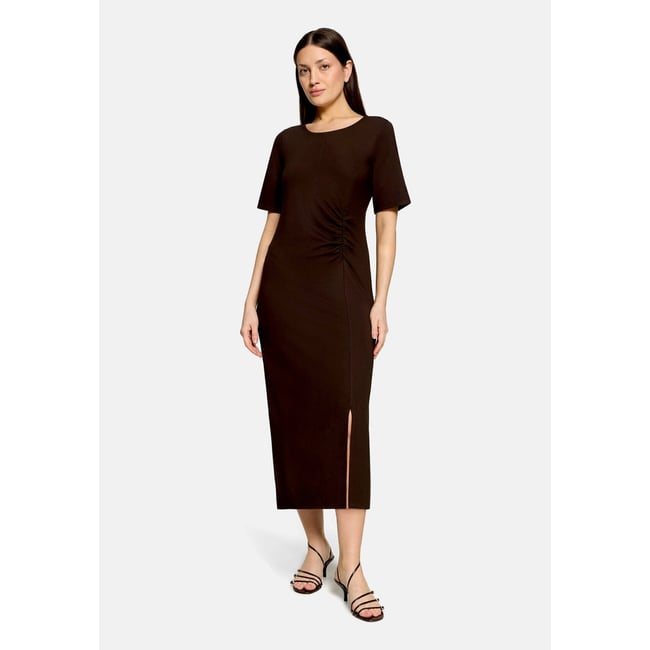 Robe longueur midi à fronce marron foncé <span itemprop=
