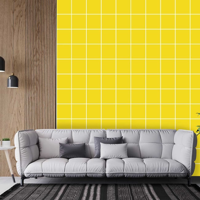 Papier peint carreaux jaune canari Couleur intissé <span itemprop=