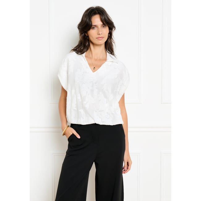 T-shirt fantaisie col chemisier blanc <span itemprop=