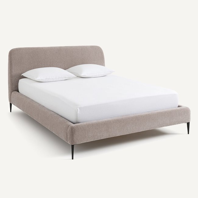 Cama de terciopelo con somier, Oscar diseño E. Gallina beige <span itemprop=