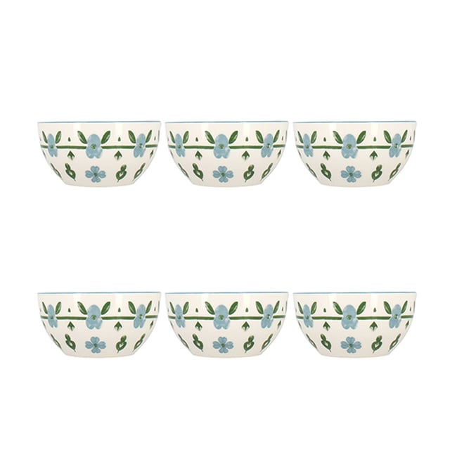 Lot de 6 bols 60cl en porcelaine, PRIMAVERA Couleur blanc-bleu <span itemprop=