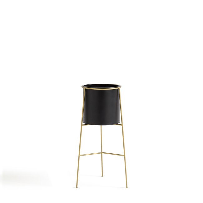 Cache-pot sur pied métal fer Ø22 cm Inaya Couleur noir/laiton <span itemprop=