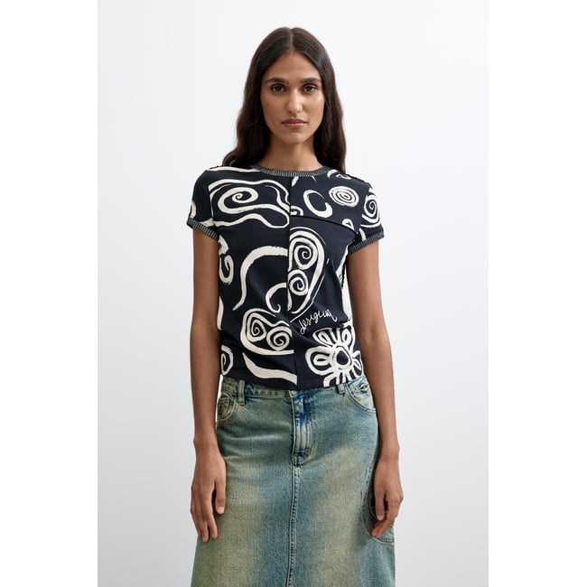 T-shirt imprimé 100 % coton noir <span itemprop=