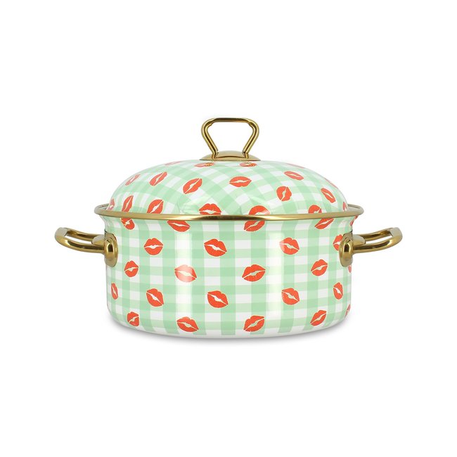 Faitout 20cm en acier émaillé, VICHY BISOUS vert <span itemprop=
