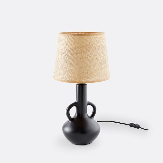 Lampe à poser céramique et raphia, Balsa  Couleur noir <span itemprop=