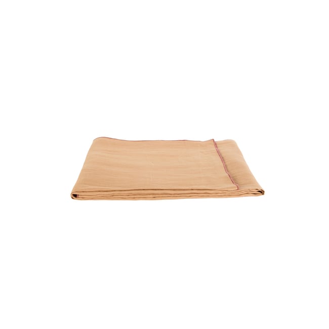 Nappe en lin lavé marron tabac liseré grenat <span itemprop=
