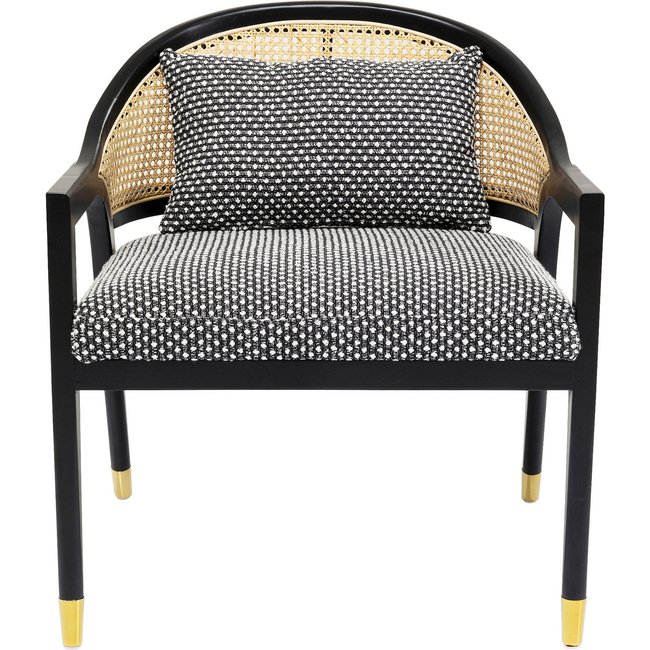 Fauteuil en tissu, hêtre et rotin, HORIZON Couleur noir et blanc <span itemprop=