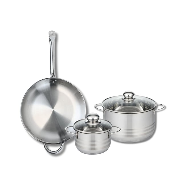 Batterie 1 poêle 32cm + 2 faitouts 16/24cm PROFI BRILLANT gris <span itemprop=