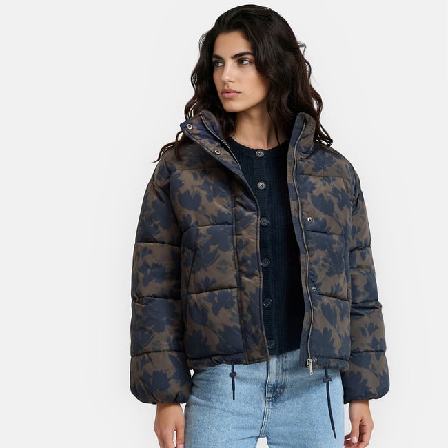 Doudoune courte, imprimé floral marron/imprimé <span itemprop=