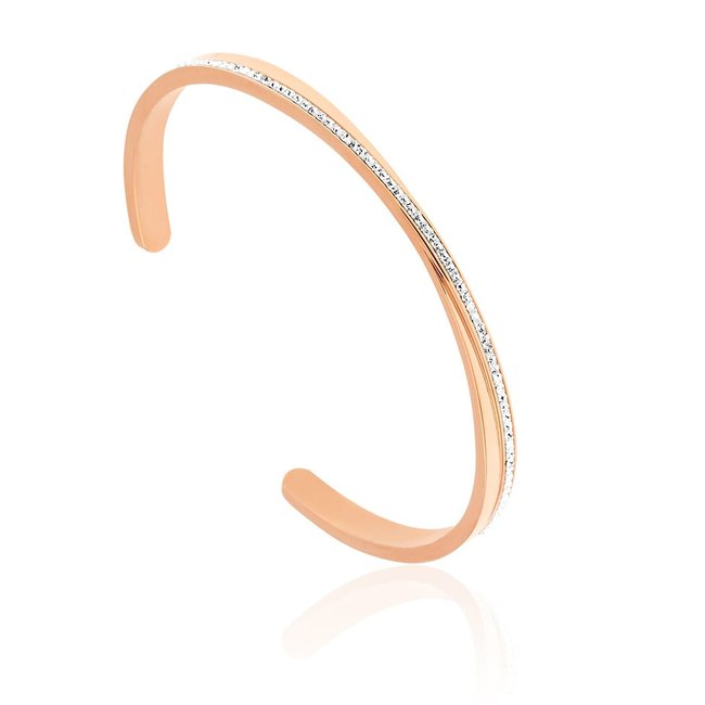 Jonc en acier et cristal rose et blanc <span itemprop=
