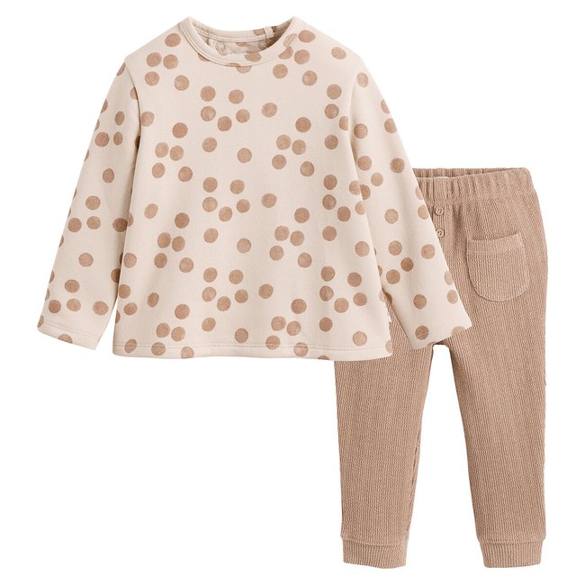 Conjunto de 2 piezas de sudadera y pantalón beige/estampado <span itemprop=