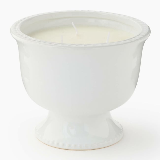 Bougie dans pot, 15,5xH13cm, en céramique Couleur blanc <span itemprop=