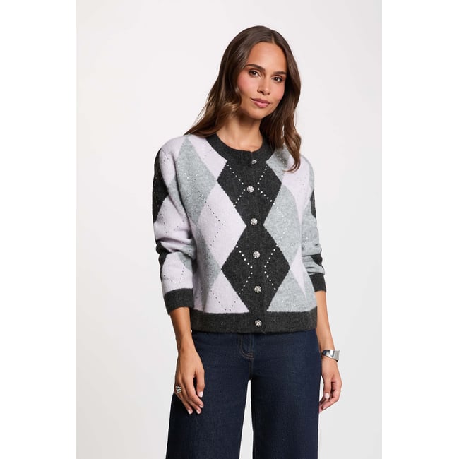 Gilet jacquard col v gris moyen <span itemprop=