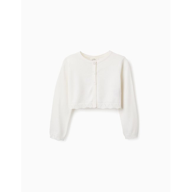 Boléro avec Détails en Maille Ajourée blanc <span itemprop=