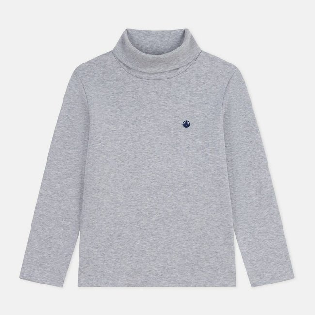 Cotton Turtleneck Jumper, grey marl, PETIT BATEAU