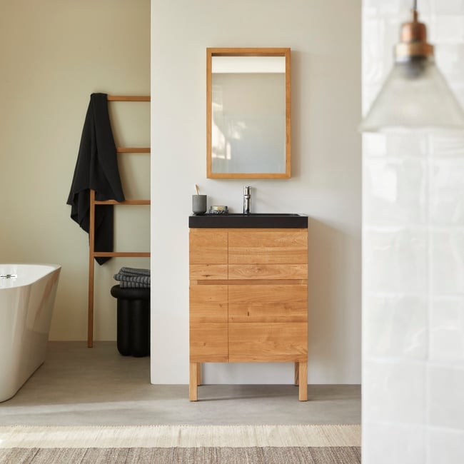 Meuble Salle De Bain en Chêne massif, EASY Couleur naturel <span itemprop=