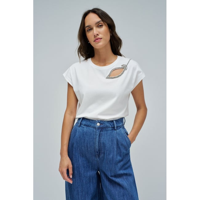 T-SHIRT AVEC DÉCOUPE SUR LA POITRINE blanc <span itemprop=