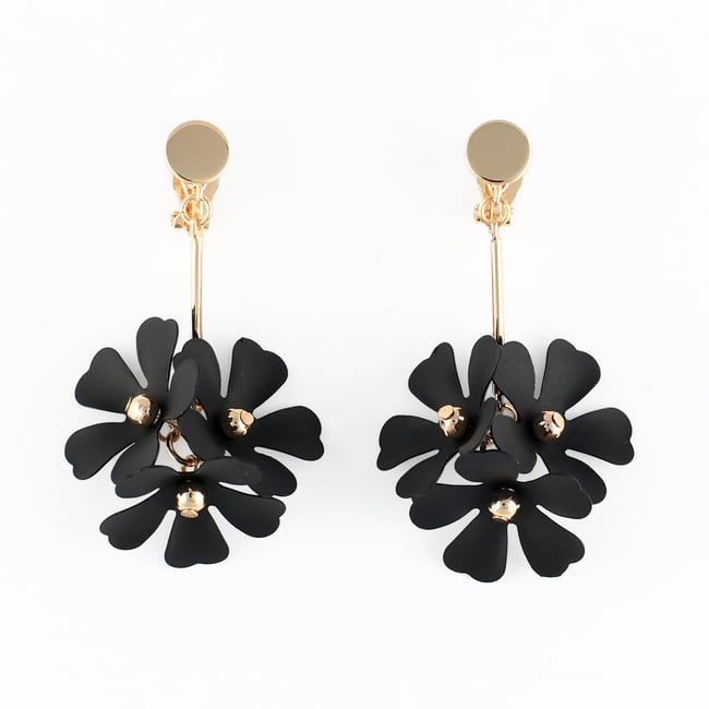 Boucles d'oreilles clips - fleurs noires noir <span itemprop=