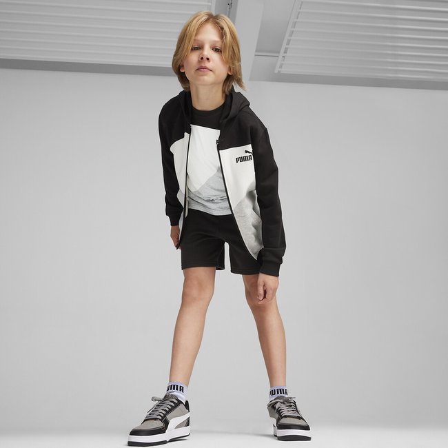 Sweat zippé à capuche en molleton noir/blanc/gris <span itemprop=