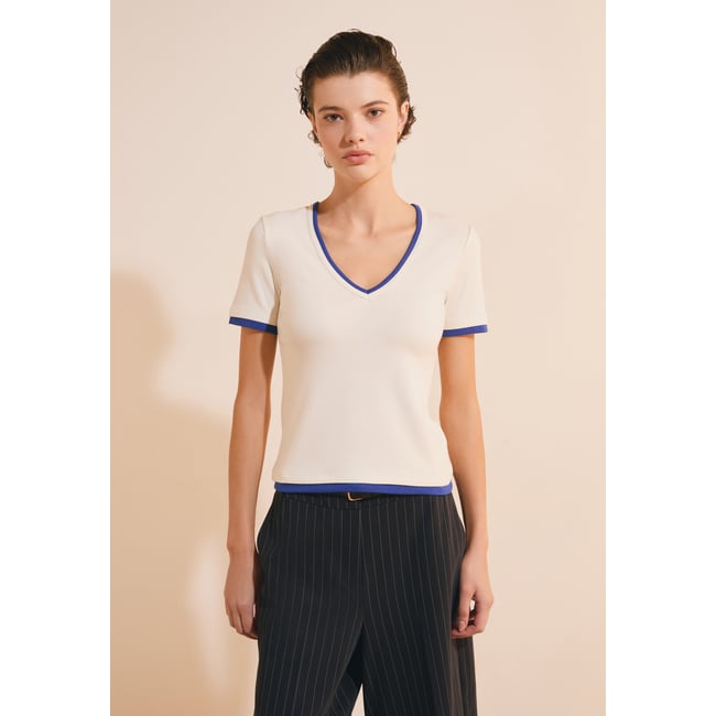 T-shirt à manches courtes col V en coton ADULA - ETAM
