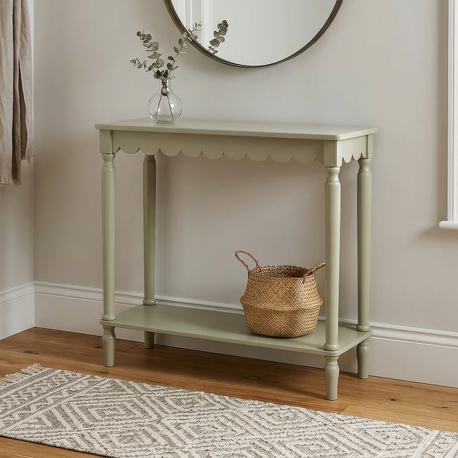 Elms Scalloped Edge Console Table, moss green, SO'HOME