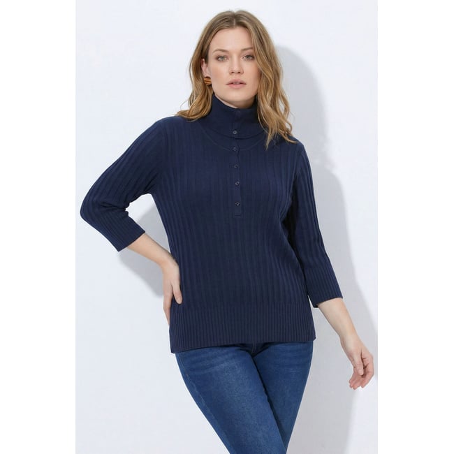 Pull col roulé en coton bio, manches 3/4 - ULLA POPKEN