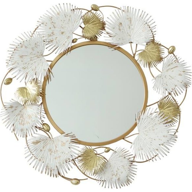 Miroir en métal, feuilles dorées, Glam Couleur or éclatant et feuillage blanc décoratif <span itemprop=
