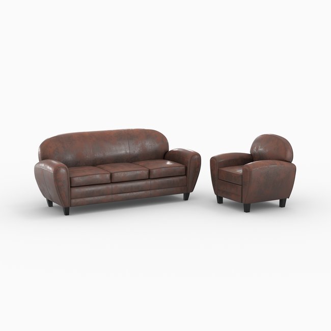 Ensemble canapé et fauteuil vieilli 4 places - CLUB Couleur marron vieilli <span itemprop=