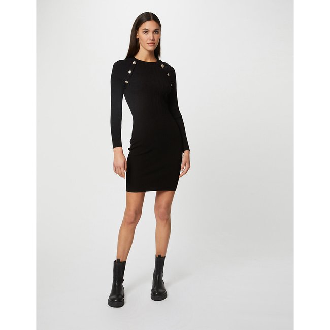 Fine knit jumper dress with crew neck, black, Morgan | La Redoute