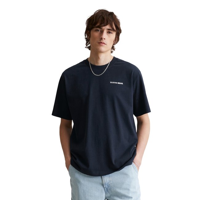 T-shirt surdimensionné avec impression sur le devant et le dos bleu <span itemprop=