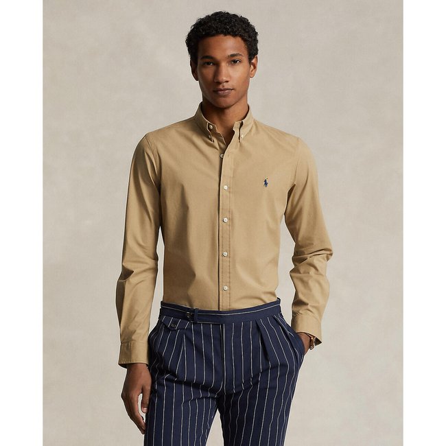Embroidered logo chino shirt in slim fit sand Polo Ralph Lauren La Redoute