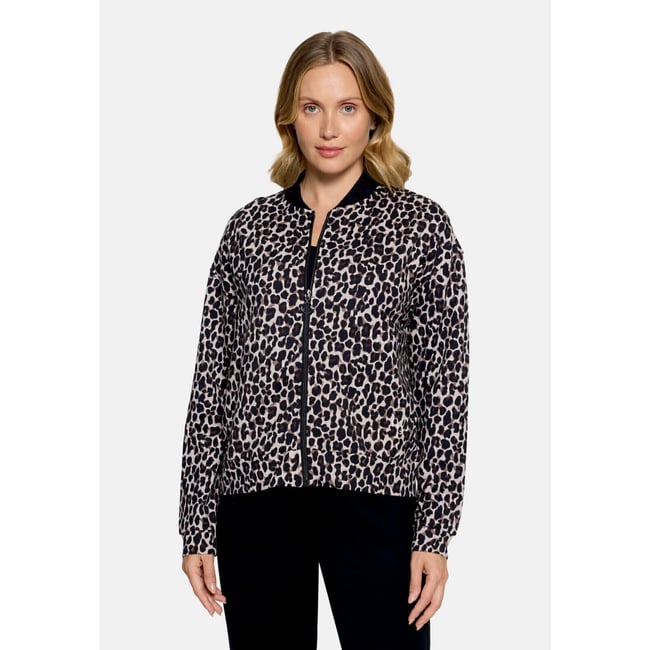 Blouson à encolure ronde noir/beige <span itemprop=