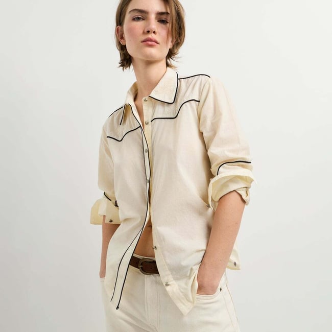 Chemise Brodée Avec Bordures blanche toile <span itemprop=