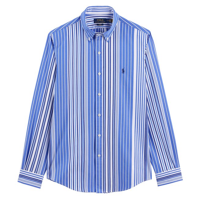 Popeline-Hemd mit Logo-Stitching, Slim-Fit blau <span itemprop=