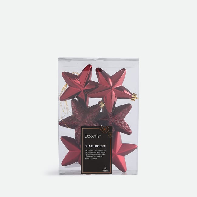 Lot de 6 étoiles de Noël à suspendre, CASPAR Couleur bordeaux <span itemprop=