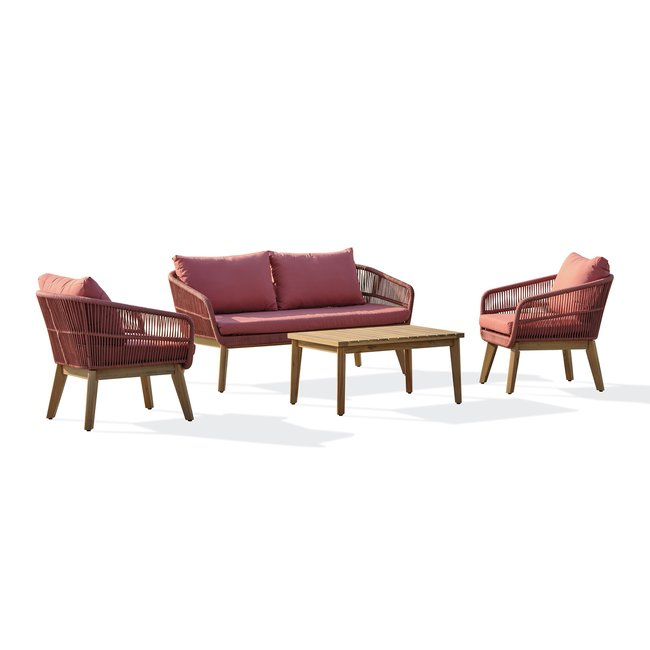 Salon bas de jardin bois et corde BAHIA marron <span itemprop=