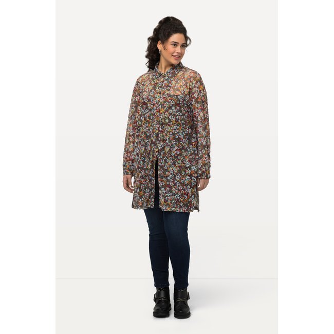 Blouse en tulle à col chemise et manches olive <span itemprop=