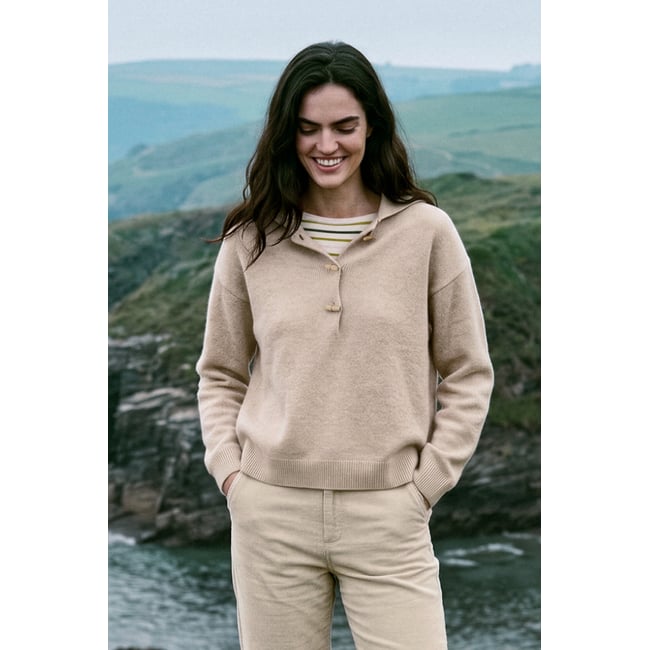 Pull col vareuse - laine irish cream <span itemprop=