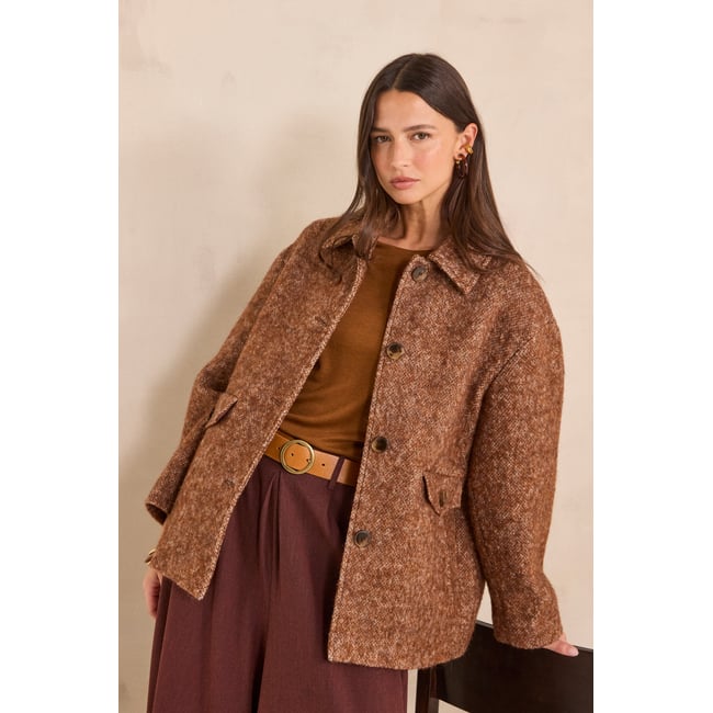 Manteau en laine mélangée Danny cannelle <span itemprop=