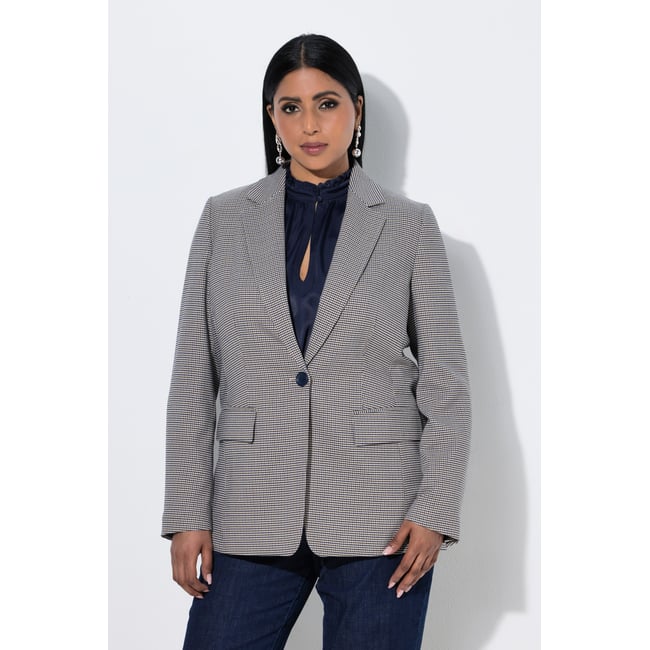 Blazer à carreaux, col à revers marine foncé <span itemprop=