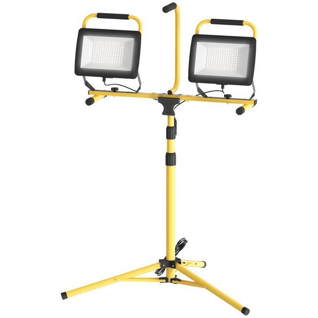 Projecteur de chantier sur trépied réglable orientable 2 x 100W Couleur jaune <span itemprop=