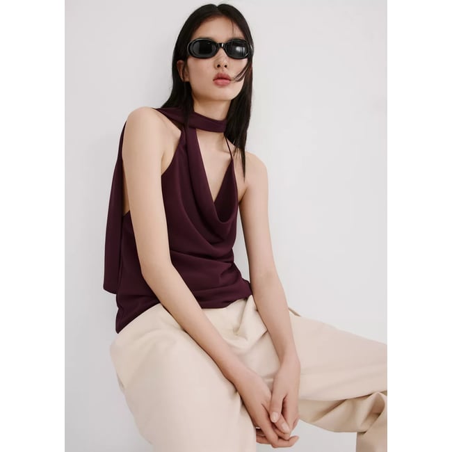 Top foulard col drapé grenat <span itemprop=