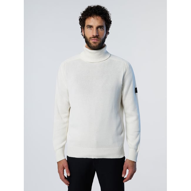 Pull côtelé à col roulé guimauve <span itemprop=